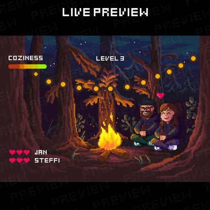 Cozy Adventure • Customisable Pixel Art Print • Campfire