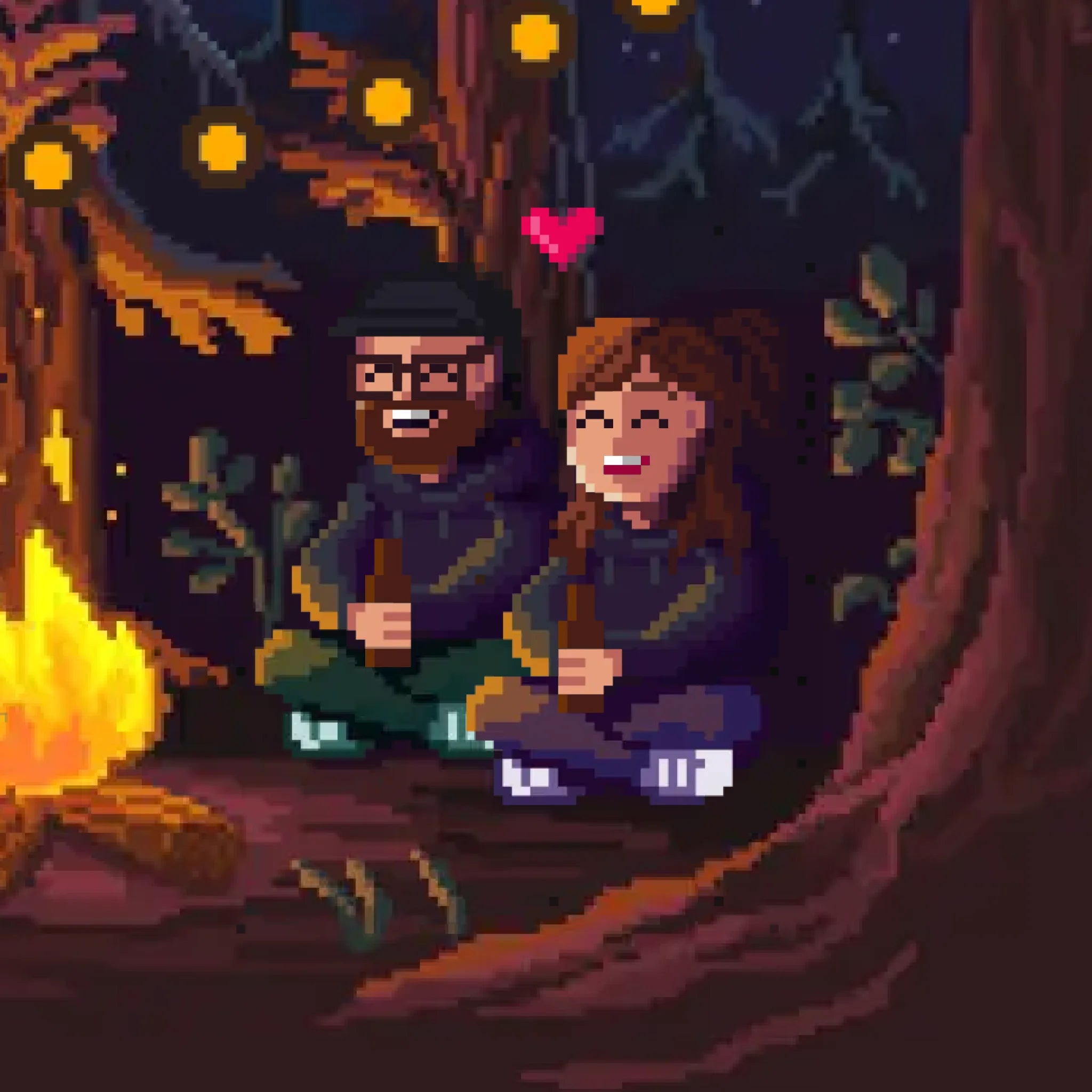 Cozy Adventure • Customisable Pixel Art Print • Campfire